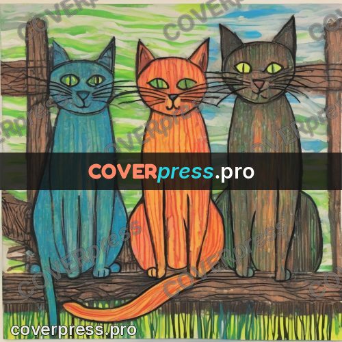 Children's illustration: cats sitting on a fence