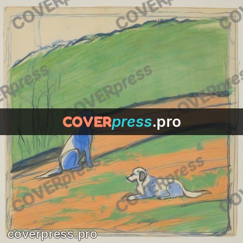Children's illustration: dogs on a grassy slope