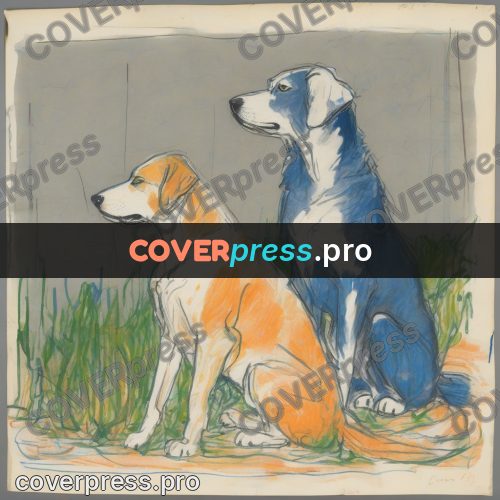 Children's illustration: dogs on a grassy slope