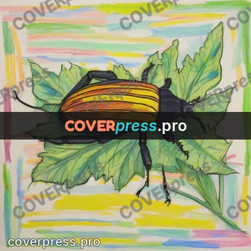 Children's illustration: beetle sitting on a leaf