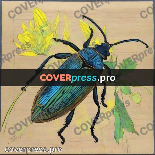 Children's illustration: beetle sitting on a leaf