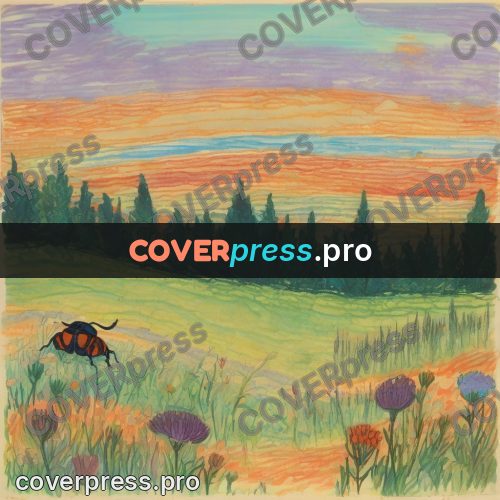 Children's illustration: beetle on a flowering meadow
