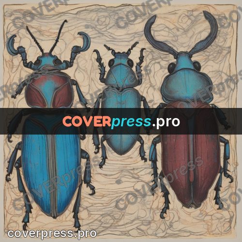 Children's illustration: beetles on a sandy ground