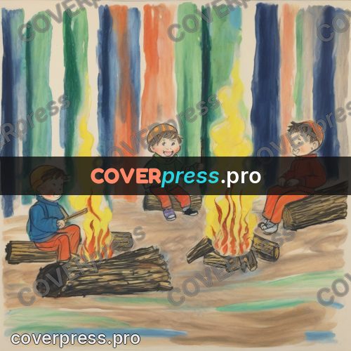 Children's illustration: children sitting by a fire