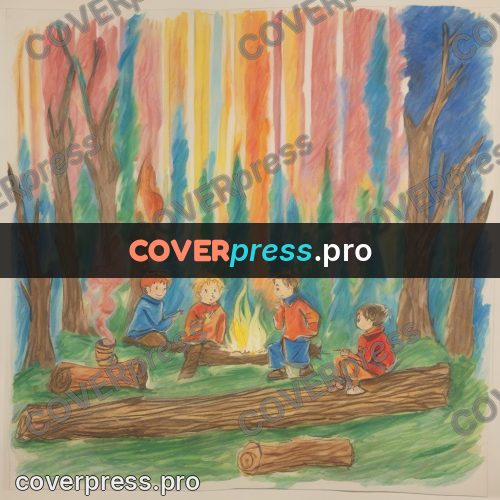 Children's illustration: children sitting by a fire