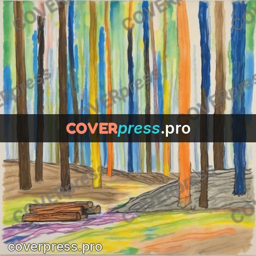 Children's illustration: forest camp with a fire