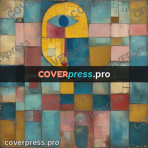 Paul Klee style artwork: face among colour tiles