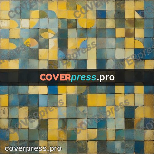 Paul Klee style artwork: yellow and blue tile grid