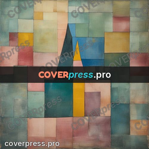 Paul Klee style artwork: disc above a field of tiles