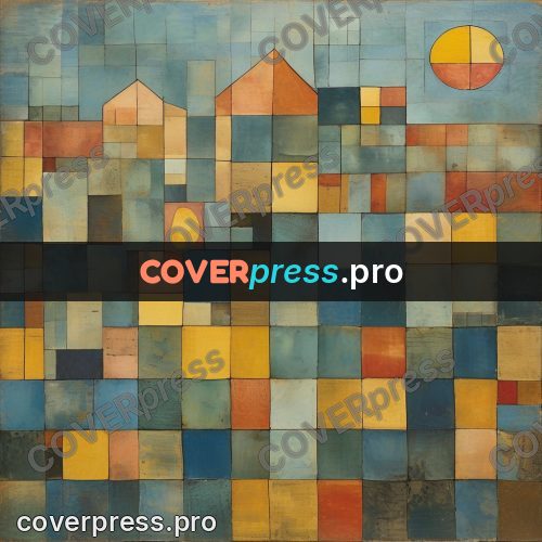 Paul Klee style artwork: sun above a tile grid