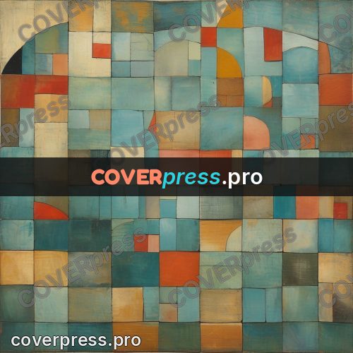 Paul Klee style artwork: tile grid in turquoise tones