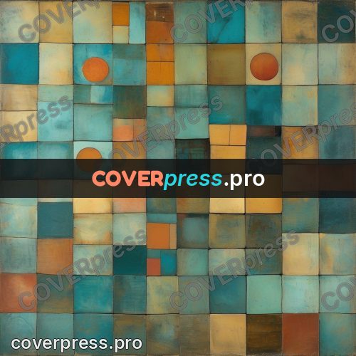 Paul Klee style artwork: tile grid with a round sun