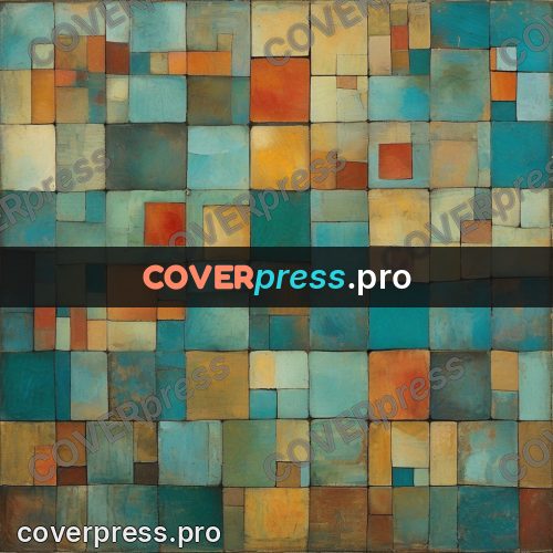 Paul Klee style artwork: tile grid with a round sun