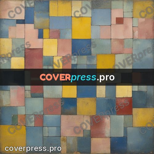 Paul Klee style artwork: yellow and blue tiles with arcs