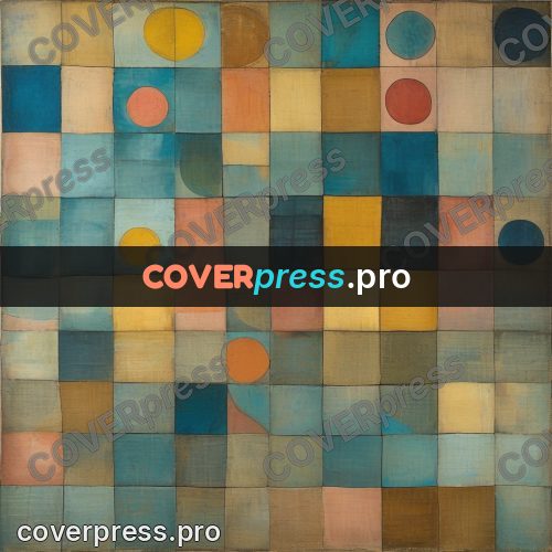 Paul Klee style artwork: discs on a tile grid