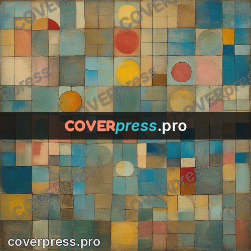 Paul Klee style artwork: discs on a tile grid