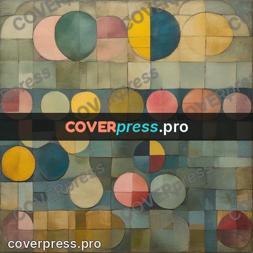 Paul Klee style artwork: circles over a tile grid
