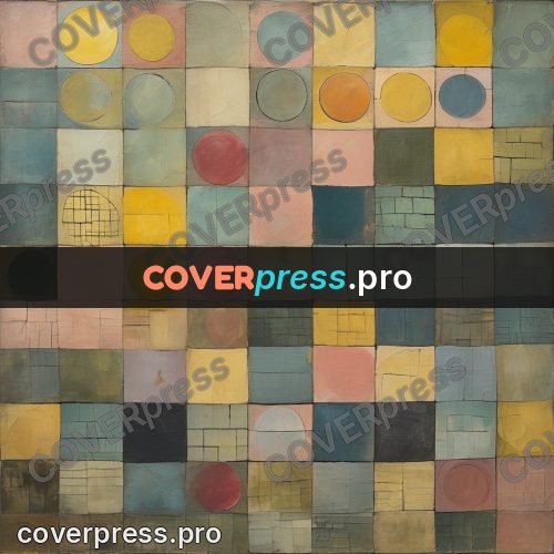 Paul Klee style artwork: circles over a tile grid