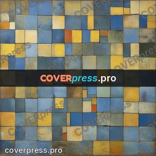 Paul Klee style artwork: blue and yellow tile grid