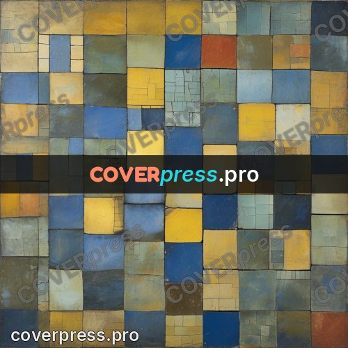 Paul Klee style artwork: blue and yellow tile grid