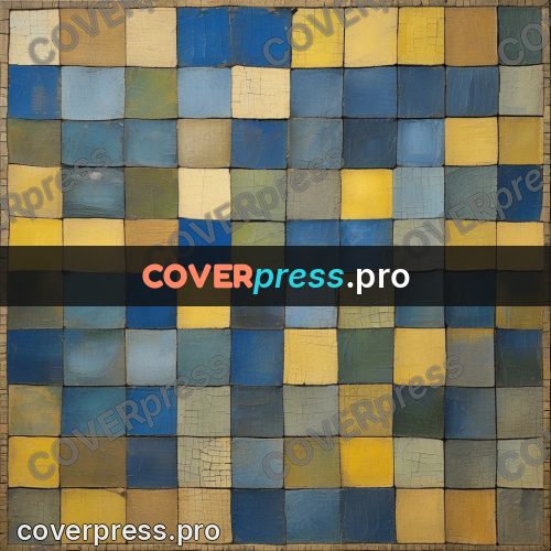 Paul Klee style artwork: blue and yellow tiles with openings