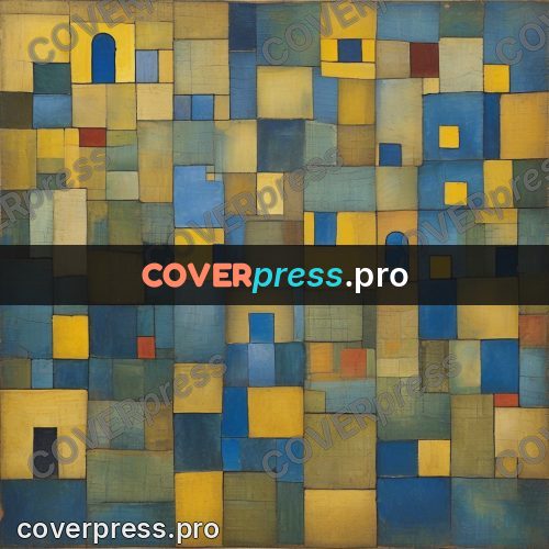 Paul Klee style artwork: blue and yellow tiles with openings