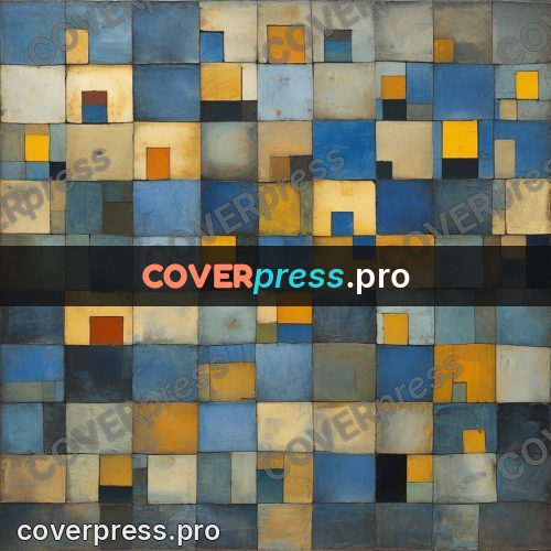 Paul Klee style artwork: blue tiles with yellow inserts