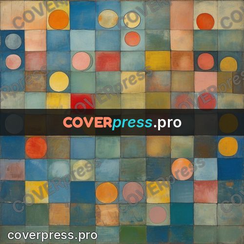 Paul Klee style artwork: circles above a tile grid