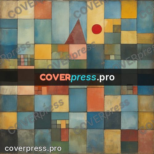 Paul Klee style artwork: little houses and a red disc
