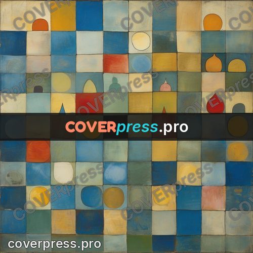 Paul Klee style artwork: circles and a tower of tiles