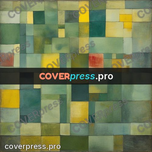 Paul Klee style artwork: green grid with yellow tiles