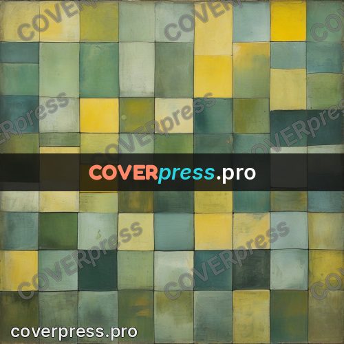 Paul Klee style artwork: green grid with yellow tiles
