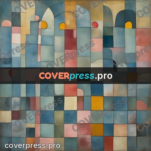Paul Klee style artwork: disc above rows of tiles