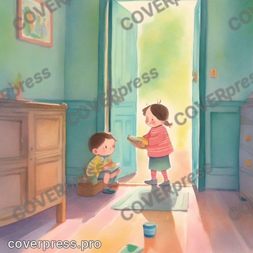 В стиле Книжка малышам: ребёнок несёт поднос с двумя чашками и занимает половину кадра