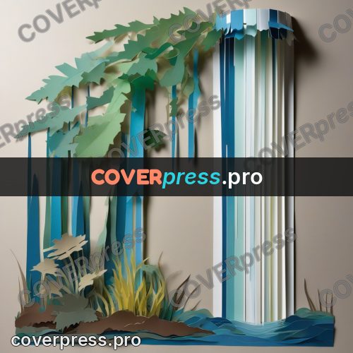 Paper craft design: vertical strips and leaves