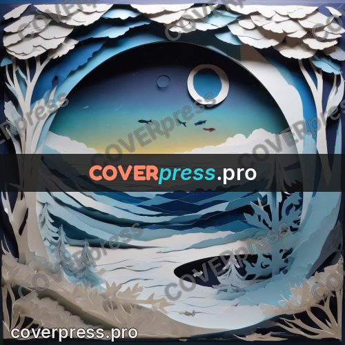 Paper craft design: snowy landscape with a moon