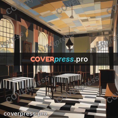 Paper craft design: hall with tables and chairs
