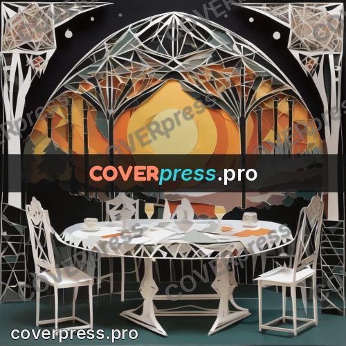 Paper craft design: table with chairs and trees