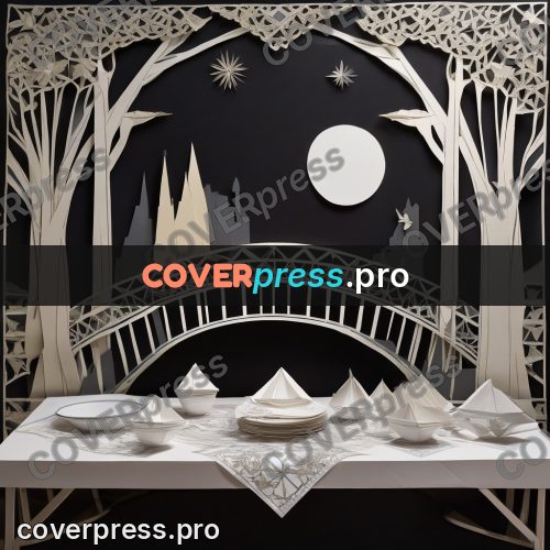 Paper craft design: table with chairs and trees
