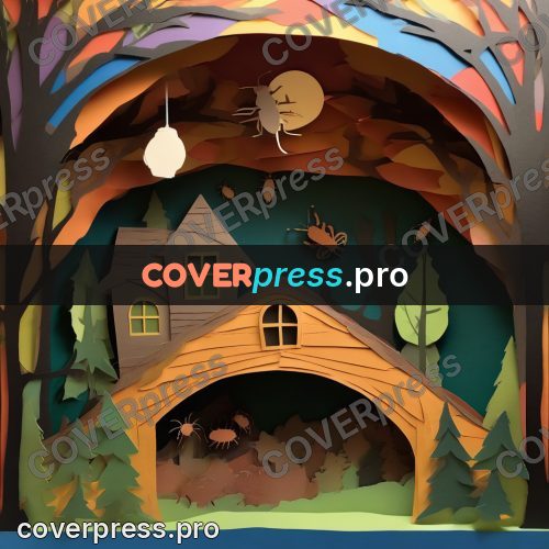 Paper craft design: little house in a lit forest