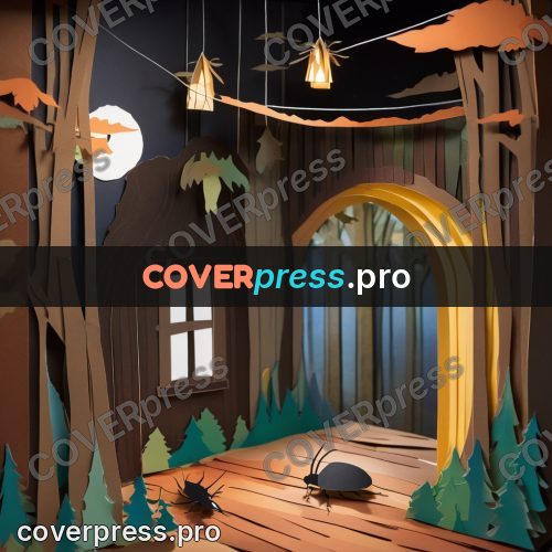 Paper craft design: little house in a lit forest