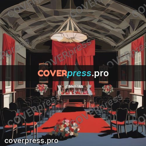 Paper craft design: hall with chairs and red carpet