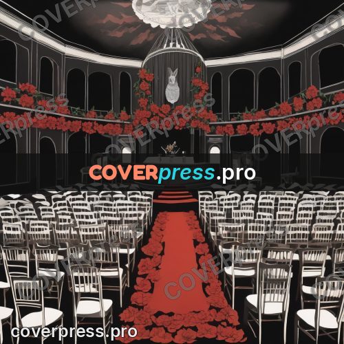 Paper craft design: hall with chairs and red carpet