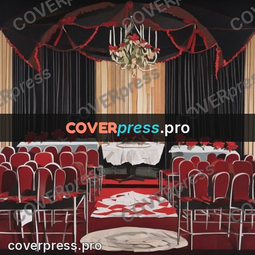 Paper craft design: hall with chairs and red carpet