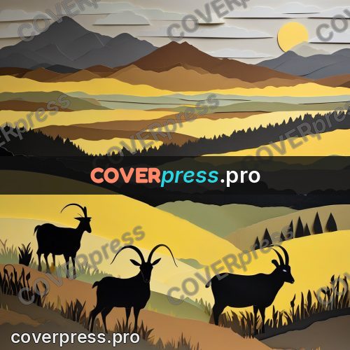 Paper craft design: goats on layered hills