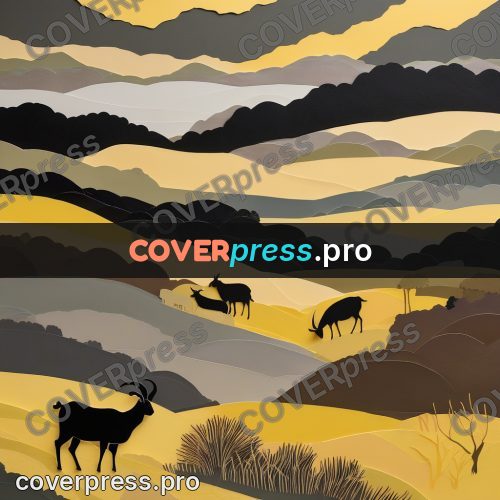 Paper craft design: goats on layered hills