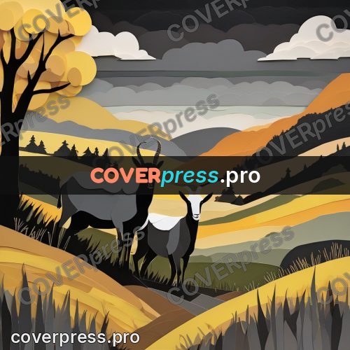 Paper craft design: goats on layered hills