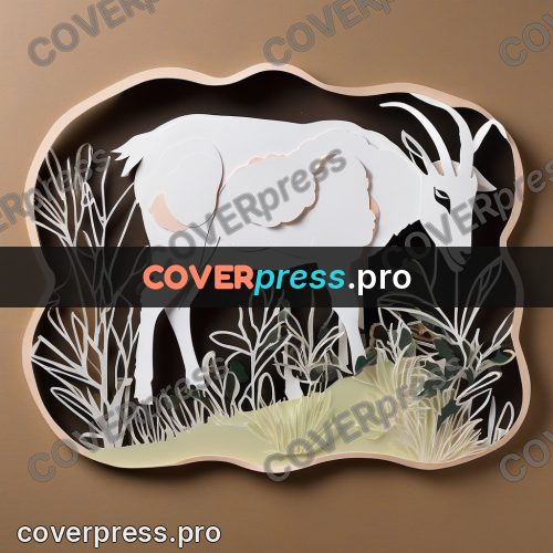 Paper craft design: white goat among foliage