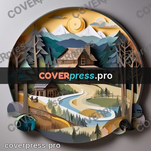 Paper craft design: house among firs under the moon