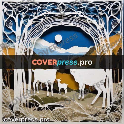 Paper craft design: goats among cut grasses